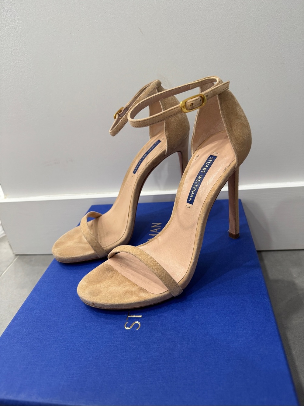 Stuart Weitzman Nudist Suede Ankle-Strap Sandals